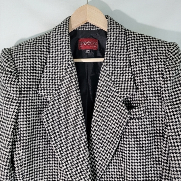 NWT SASSON Paris NY Houndstooth Wool Blend Cropped Jacket Sz 14/15 One Button - Picture 2 of 11